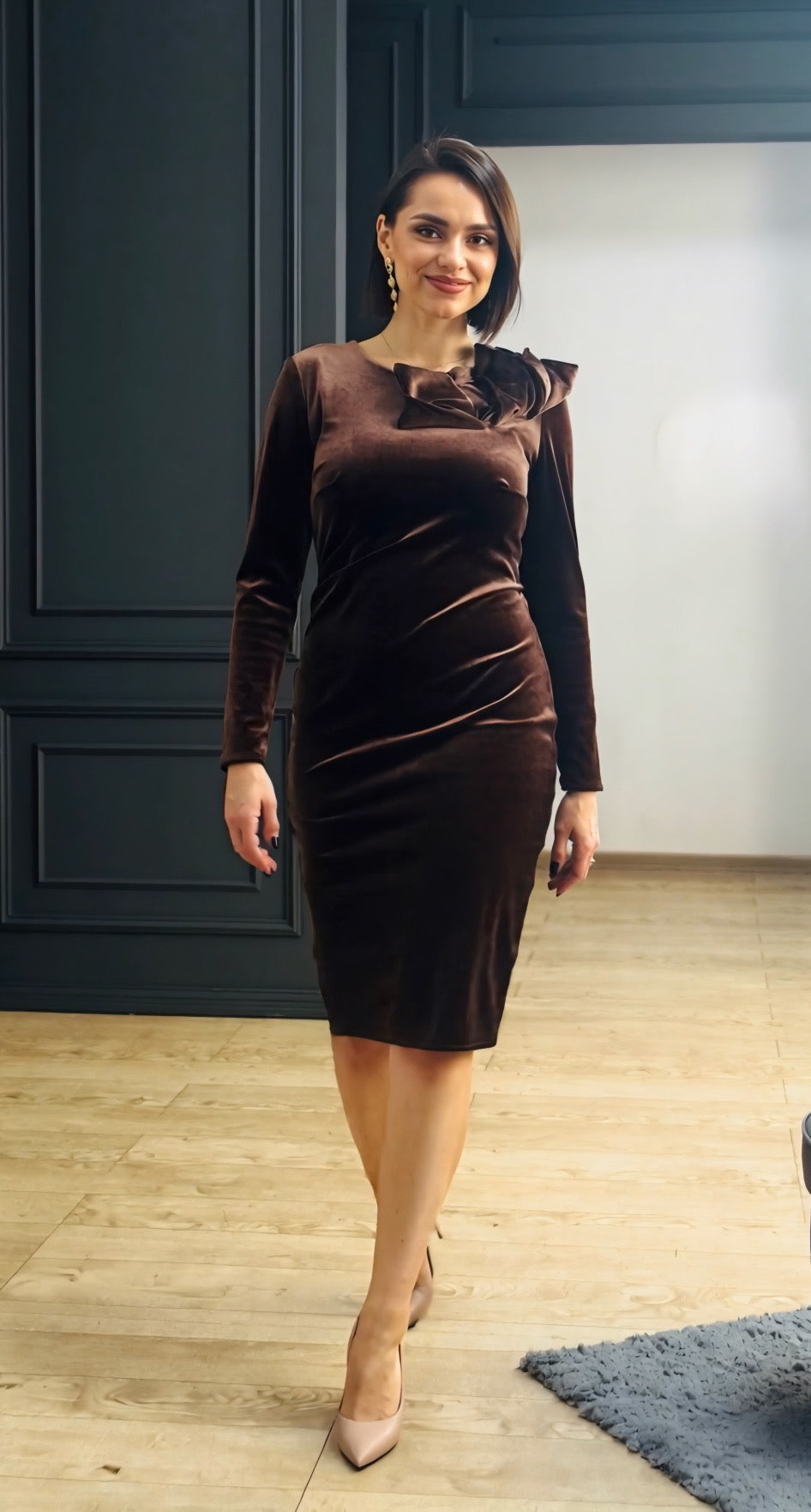 Rochia de catifea Esmeralda maro