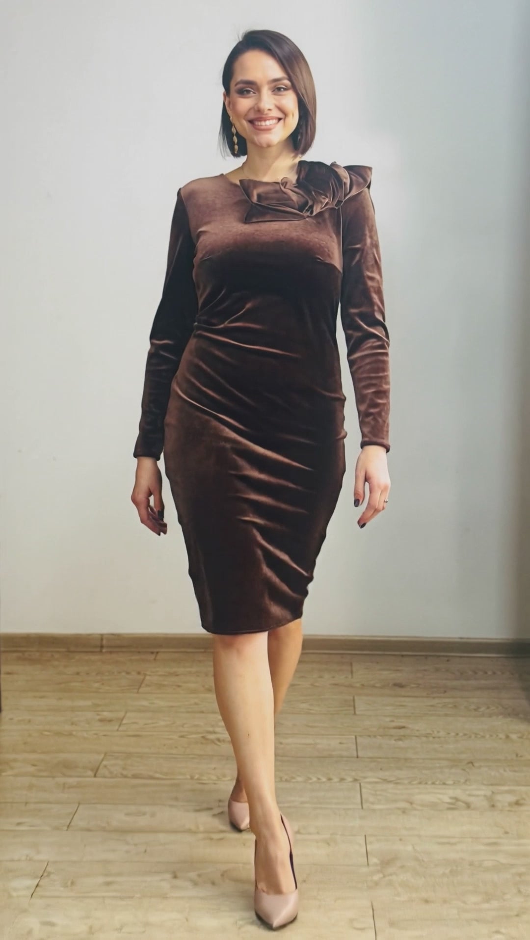 Rochia de catifea Esmeralda maro